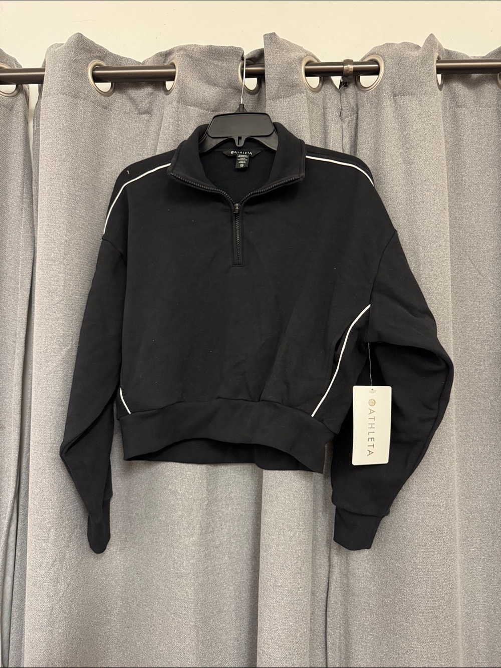 Athleta Black Cropped Half-Zip Sweatshirt with White Piping